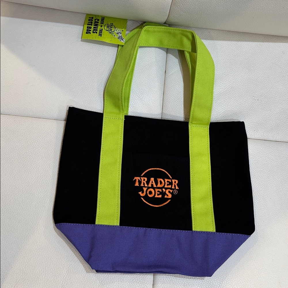 NWT Trader Joe's Black & Purple Limited Edition Trick-or-Treat Mini Canvas Totes - Picture 2 of 5